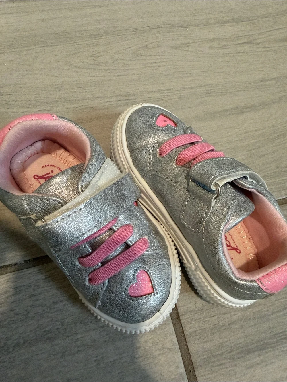 Jellypop Silver Sneakers with Pink Heart Accents